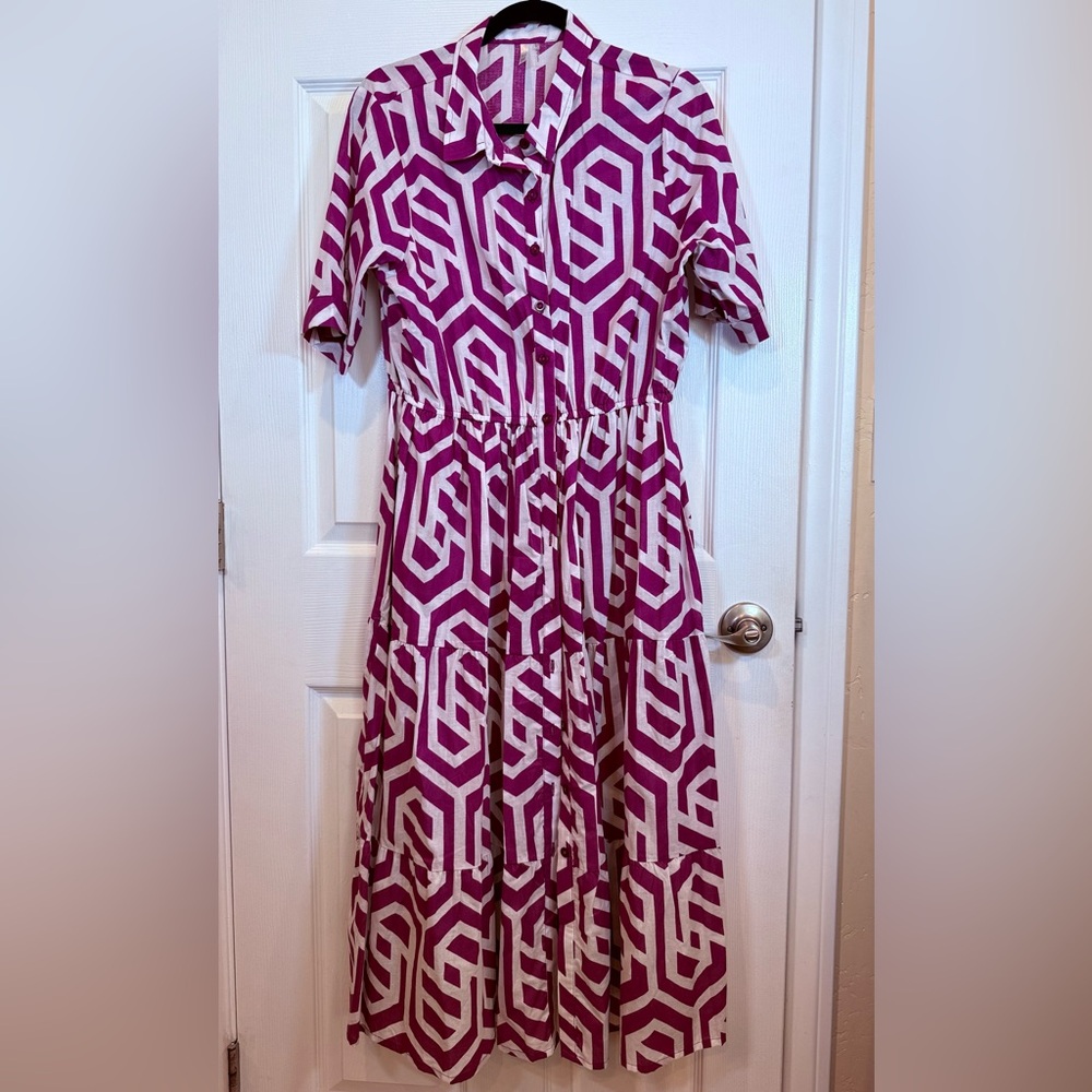 Kaktus Purple and White Midi Dress